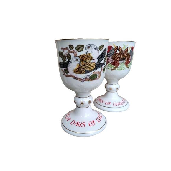 Royal Doulton 12 Days of Christmas Goblets 1st 2nd 3rd Partridge Doves Hens - Picture 2 of 15